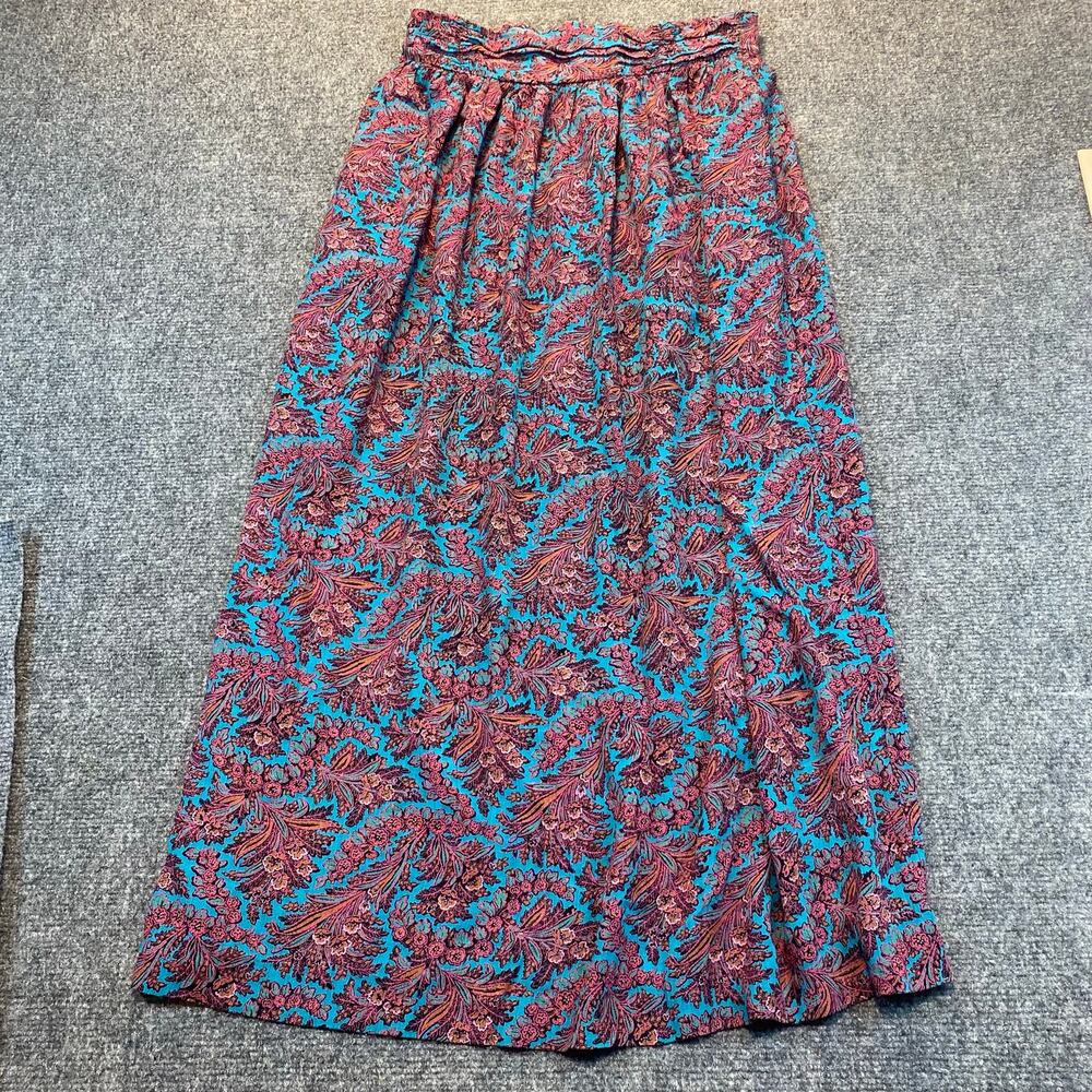 Vintage Michelle Stuart Womens 10 Blue Purple Pink Floral Midi Pleated Skirt USA